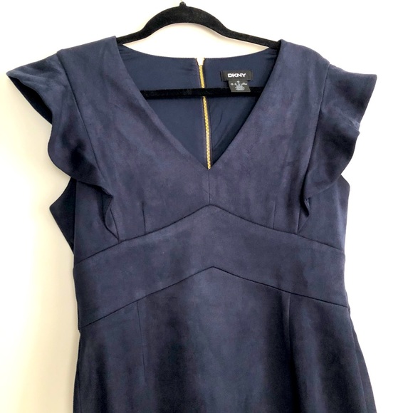 DKNY NAVY BLUE SUEDE V NECK DRESS - Picture 3 of 5